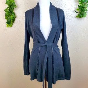 Ann Taylor LOFT Knit & Leather Belted Cardigan